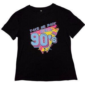 Women's Take Me Back To The 90s Graphic Black T-Shirt Retro Roller Skate Tee- L
